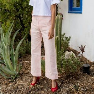 Horses Atelier Designer Pastel Pink High Waisted Canvas Flared Trouser Pants